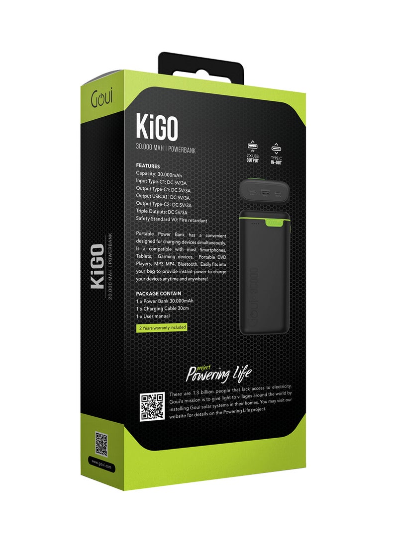Goui - 30000 mAh Kigo Portable Power Bank – High Capacity, Simultaneous Multi-Device Charging, Compatible with Smartphones, Tablets, GPS Devices, MP3/MP4, Bluetooth, Portable and Compact Design for On-the-Go Power Anytime, Anywhere - Black - Image 1