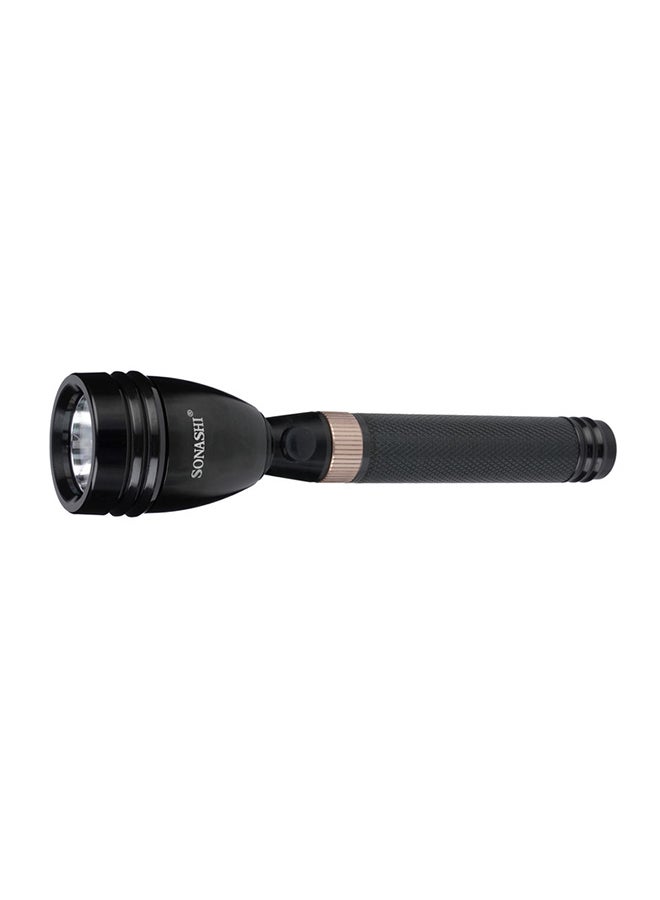 Rechargeable LED Torch  Portable And Lightweight Bright Flashlight  Unbreakable Glass with Water Resistant Feature  LED Torch ideal for Camping Hiking and Outdoors SLT-190 Black/Gold