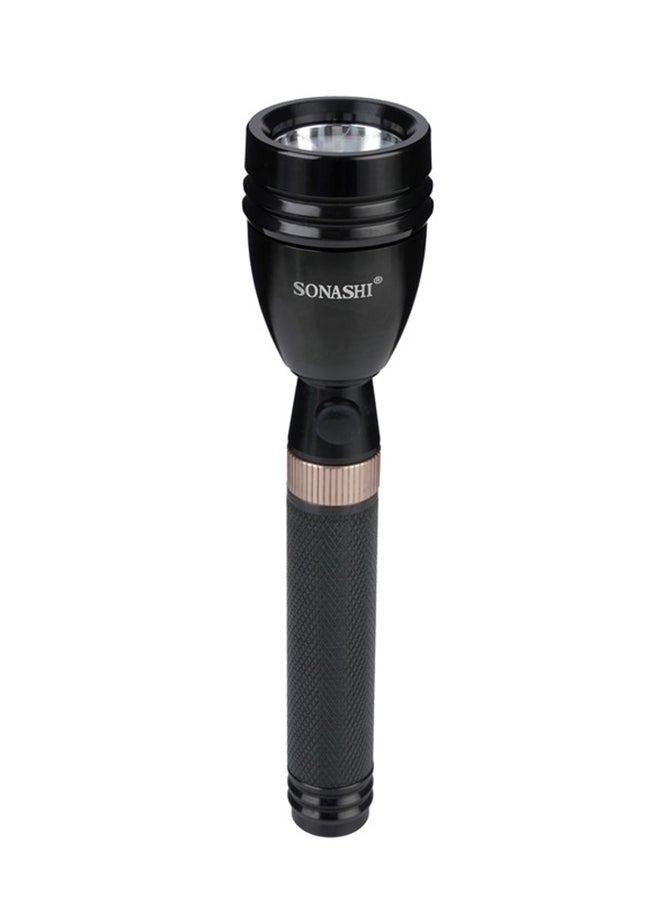 Rechargeable LED Torch  Portable And Lightweight Bright Flashlight  Unbreakable Glass with Water Resistant Feature  LED Torch ideal for Camping Hiking and Outdoors SLT-190 Black/Gold