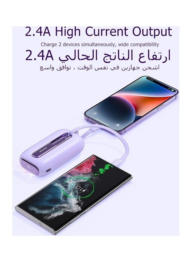 JOYROOM 10000.0 mAh 10000mAh 12W Self Contained Cable Portable Mini Power Bank With Type-C And Lightning Output Cable Purple - Image 3