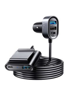Joyroom 72W 5 in 1 Car Cigarette Lighter 5 Socket USB Ports QC 3.0 6.2A Fast Charging 1.5M Extention Splitter Smart Car Charger For Phone Black