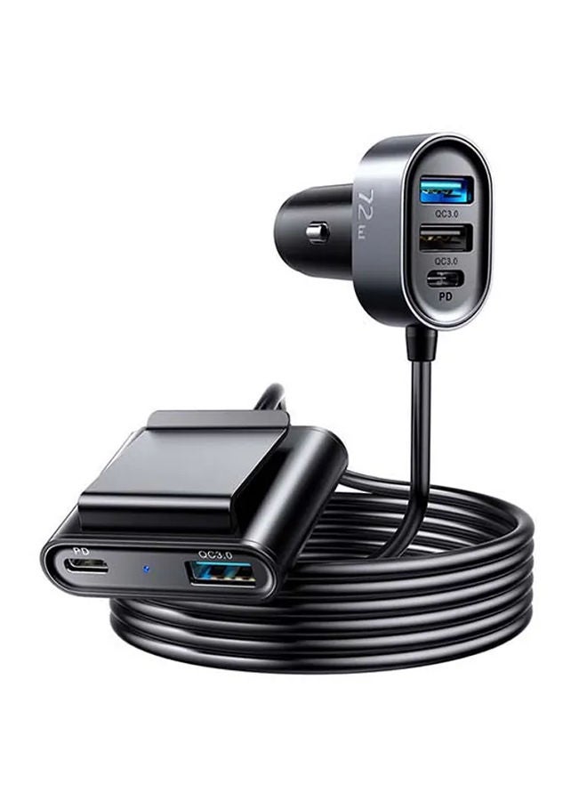 JOYROOM - Joyroom 72W 5 in 1 Car Cigarette Lighter 5 Socket USB Ports QC 3.0 6.2A Fast Charging 1.5M Extention Splitter Smart Car Charger For Phone Black - Image 1