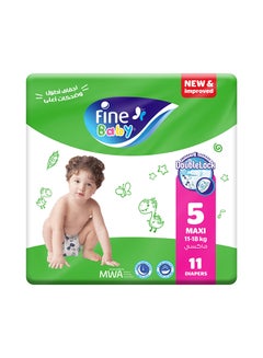 Fine Baby Diapers, Size 5, 11 - 18 Kg, 11 Count - Maxi, Double Lock Technology Prevents Leakage  - Image 1