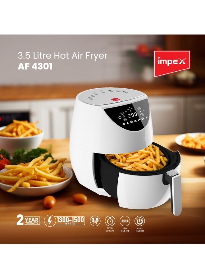 Impex - Digital Air Fryer With Detachable Non-Stick Basket, Auto Power Cut-off And Adjustable Temperature Control 3.5 L 1500 W AF 4301 White - Image 1