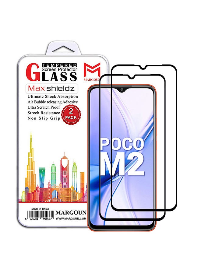 مارجون 2 Pack For Xiaomi Poco M2 Screen Protector Tempered Glass Full Glue Back Black Side - Image 1