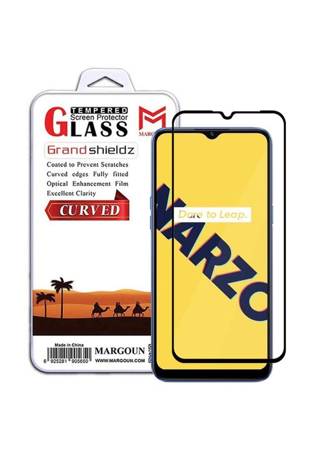 MARGOUN Realme Narzo 10A Screen Protector Tempered Glass Full Glue Back Black Side - Image 1
