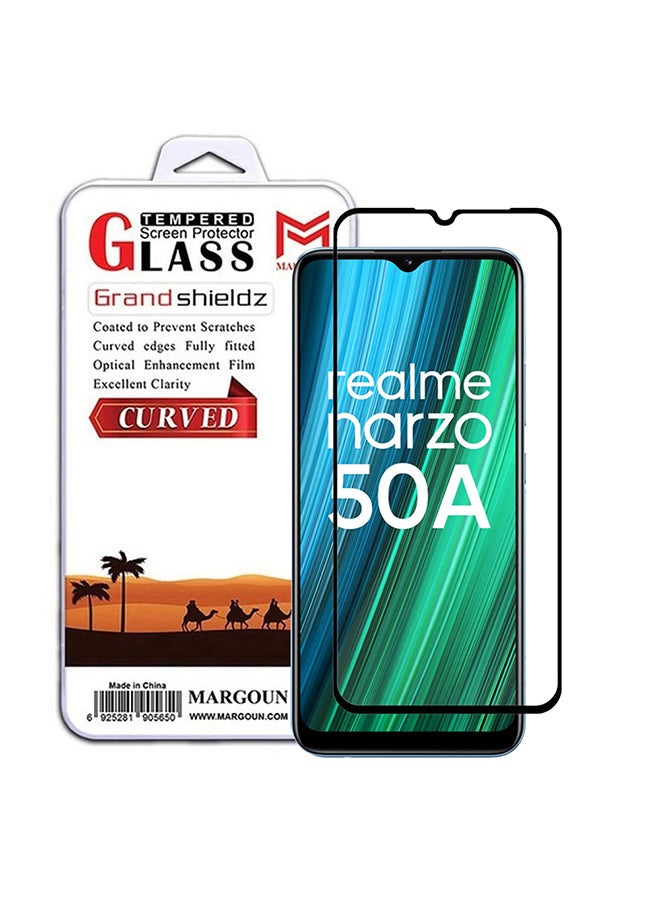 MARGOUN Realme Narzo 50A Screen Protector Tempered Glass Full Glue Back Black Side - Image 1