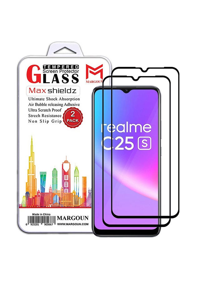 مارجون 2 Pack For Realme C25s Screen Protector Tempered Glass Full Glue Back Black Side - Image 1