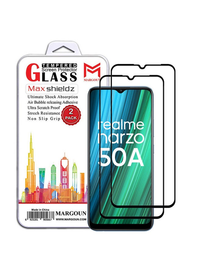 MARGOUN 2 Pack For Realme Narzo 50A Screen Protector Tempered Glass Full Glue Back Black Side - Image 1