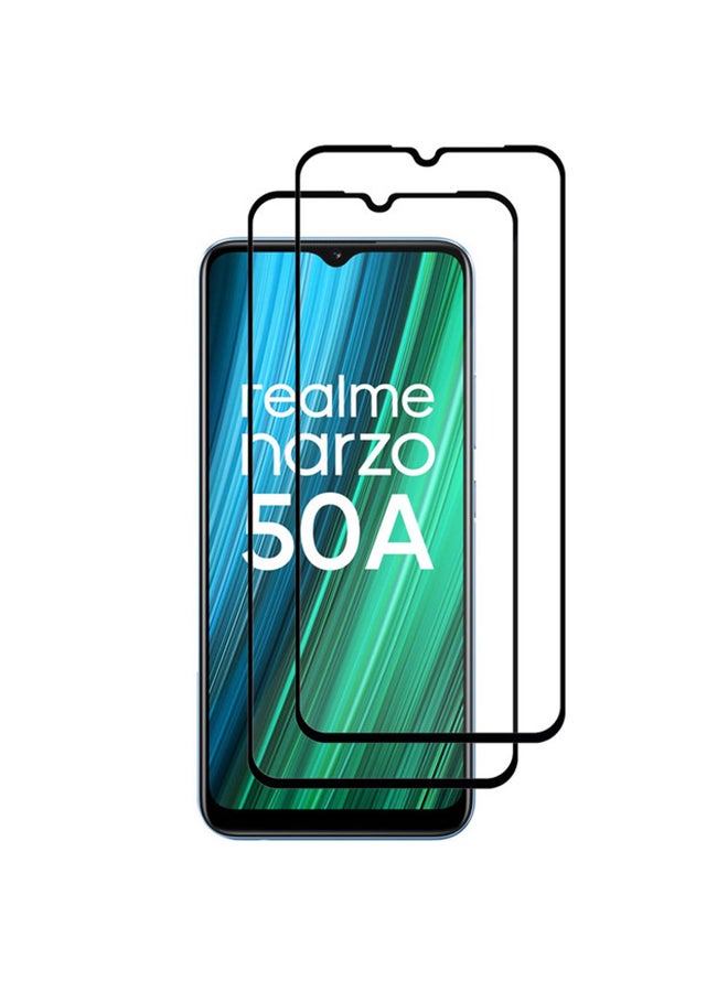 MARGOUN 2 Pack For Realme Narzo 50A Screen Protector Tempered Glass Full Glue Back Black Side - Image 2
