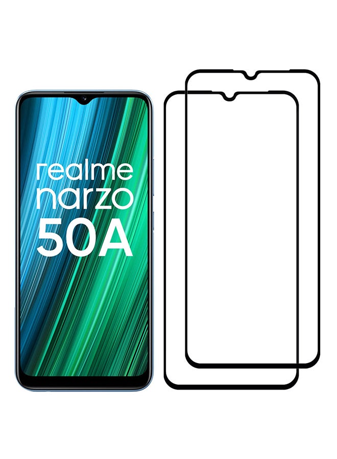 MARGOUN 2 Pack For Realme Narzo 50A Screen Protector Tempered Glass Full Glue Back Black Side - Image 3