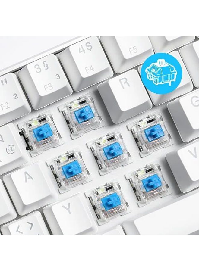 Royal Kludge - Royal Kludge Rk61 Tri-Mode Rgb 61 Keys Hot Swappable White Mechanical Keyboard - Blue Switch - Image 1