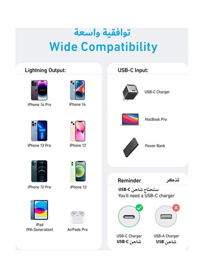 Anker - PD To Lightning Cable For Apple Devices, iPhones, iPads, 0.9 Meters, 322 USB-C To Lightning Cable White - Image 1