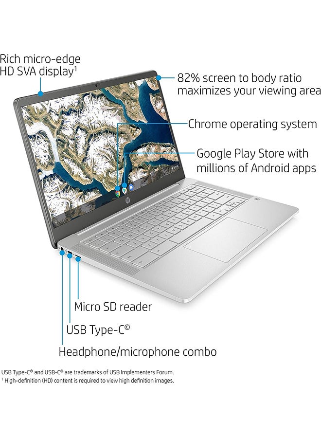 Chromebook - 14a-na0020nr Laptop With 14-Inch Display, Celeron N4020 Processor/4GB RAM/32GB Emmc/Intel UHD Graphics 600/Chrome OS English Grey