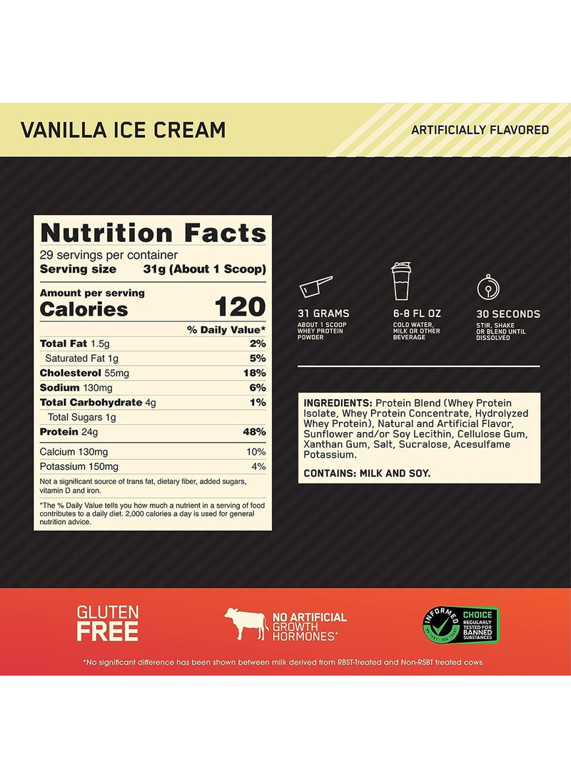 Optimum Nutrition - Gold Standard 100% Whey Protein Powder 2 lbs (Vanilla Ice Cream) - Image 1