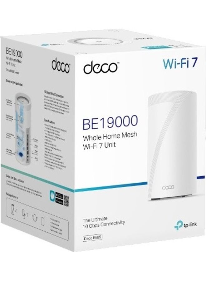 Tri-Band Wi-Fi 7 BE19000 Whole Home Mesh System (Deco BE85) | 12-Stream 19 Gbps | 2× 10G + 2× 2.5G Ports Wired Backhaul, 8× High-Gain Antennas | VPN, AI-Roaming, 4×4 MU-MIMO, HomeShield(1-Pack) White White