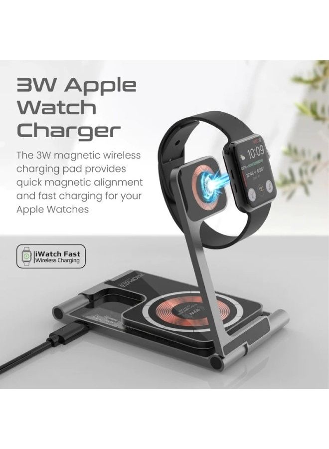PROMATE - 10000 mAh Wireless Charger, Transparent MagSafe 15W Charging Station With 3W Apple Watch Charger, 5W AirPods Pro Charger And Ultra-Slim Foldable Structure For Apple iPhone, Smart Watch And AirPods, AuraFold-Trio Black - Image 1