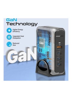 PROMATE 140W Super Speed GaNFast Charging Station With Power Delivery 3.1 & Quick Charge 3.0 - 140/100/30W USB-C port, 18W QC 3.0 USB Port - 240W Power Delivery Cable Included Black  - Image 2