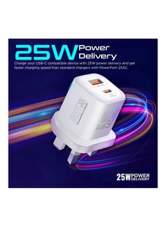 PROMATE iPhone 16 Charger,Compact 25W USB-C Power Delivery AC Charger With 18W QC 3.0 Adaptive Smart Charging And Short-Circuit Protection Galaxy S25, iPad Air - White  - Image 2