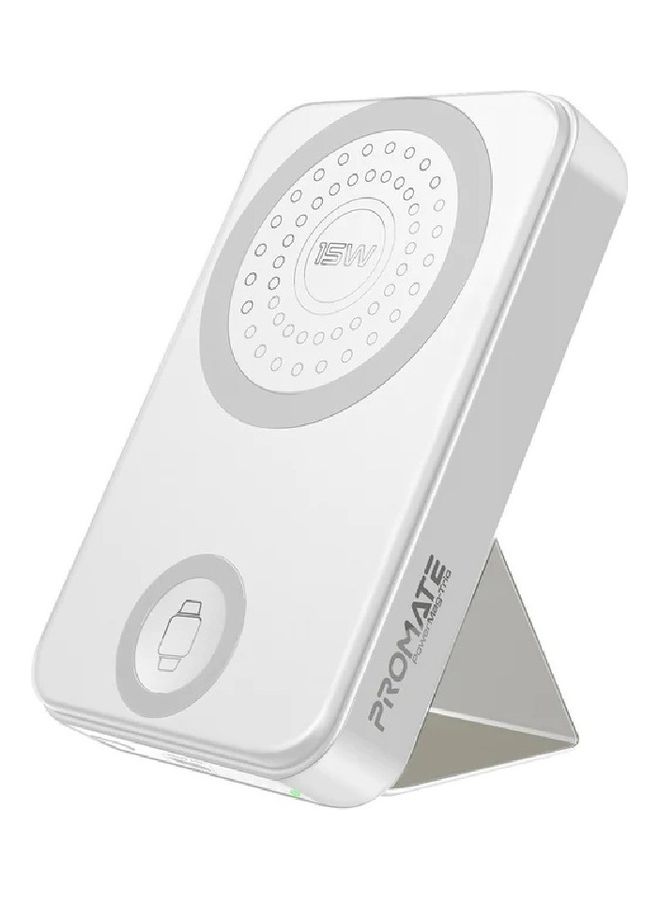 PROMATE - 10000.0 mAh SuperCharge MagSafe Compatible And Apple Watch Wireless Charging Power Bank PowerMag Trio White - Image 1