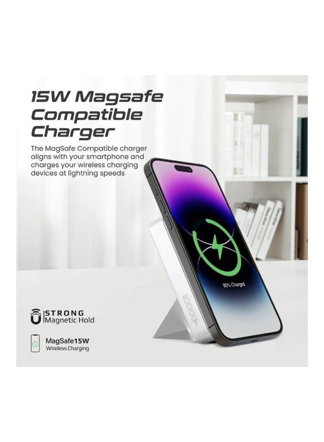 PROMATE - 10000.0 mAh SuperCharge MagSafe Compatible And Apple Watch Wireless Charging Power Bank PowerMag Trio White - Image 1