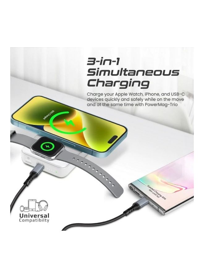 PROMATE - 10000.0 mAh SuperCharge MagSafe Compatible And Apple Watch Wireless Charging Power Bank PowerMag Trio White - Image 1