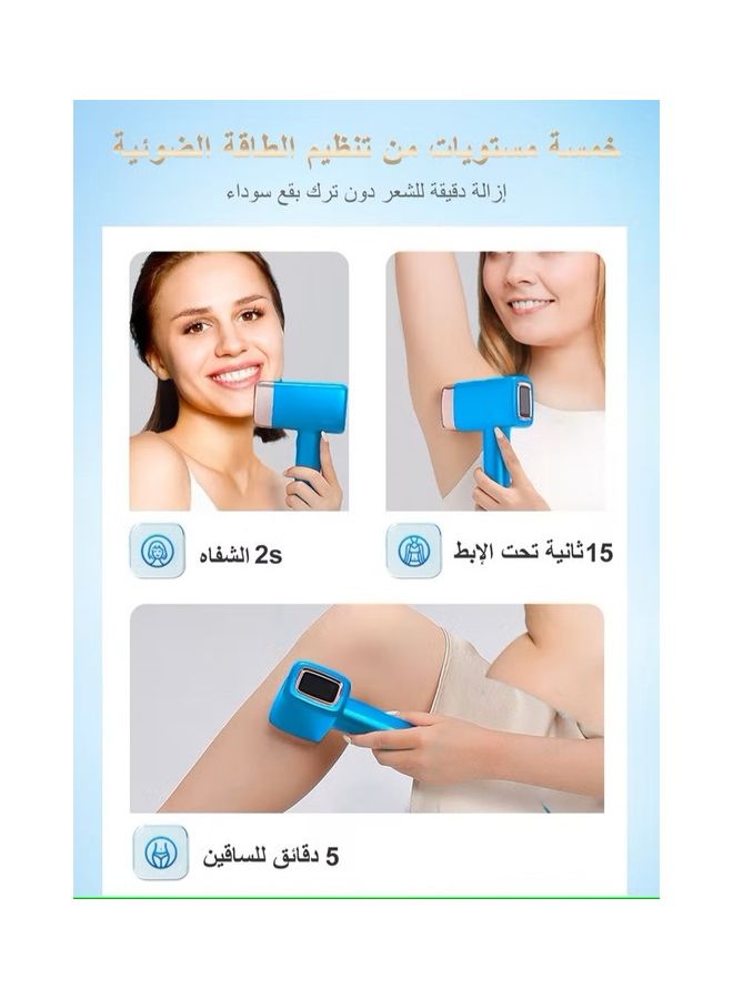 MLAY 2023 Updated IPL Laser Painless Hair Removal Device With Bikini And Face Lamp 3 Degree C Cold Compress, 5-Levels, 500000 Pulses Sky Blue - Image 3