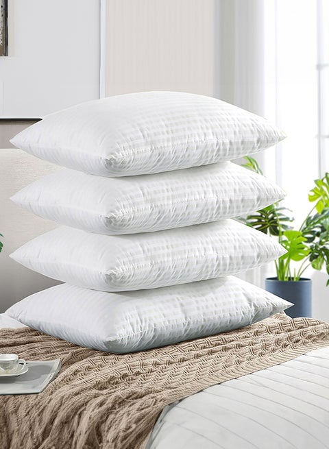 Set of 4-Pieces of Hotel Pillows, for Back, Neck, and Shoulder Support Soft Fluffy Stripe Hotel Pillows Microfiber White 75x50cm
