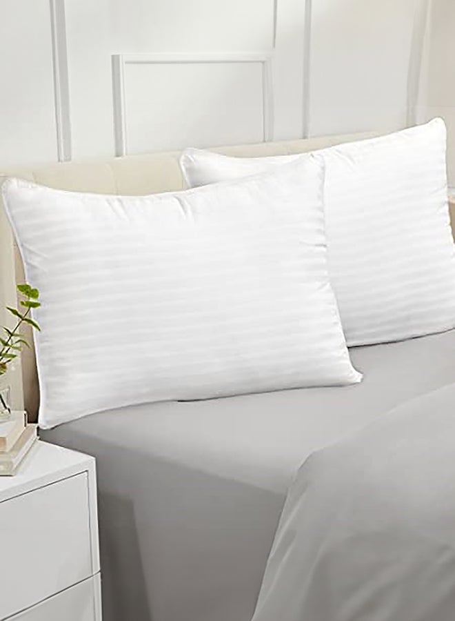 REGAL IN HOUSE Set of 2-Pieces of Hotel Pillows, for Back, Neck, and Shoulder Support Soft Fluffy Stripe Hotel Pillows Microfiber White 90x50cm  - Image 3