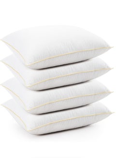 REGAL IN HOUSE Set of 4-Pieces of Hotel Pillows, for Back, Neck, and Shoulder Support Soft Fluffy Golden Line Hotel Pillows Microfiber White / Gold 75x50cm  - Image 1
