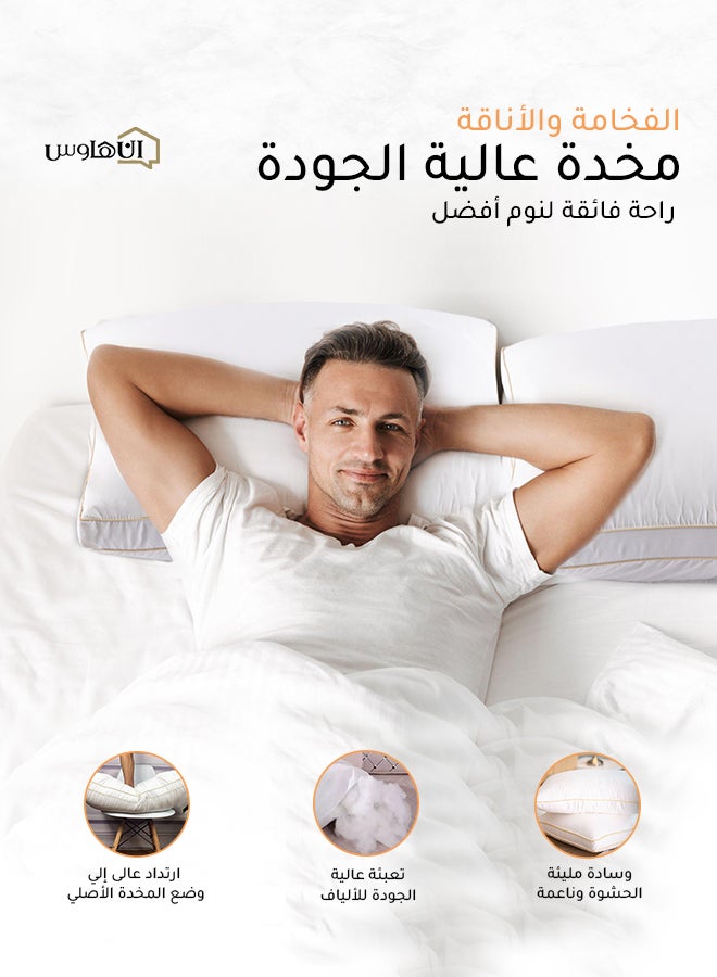 REGAL IN HOUSE - Hotel Pillow, for Back, Neck, and Shoulder Support Soft Fluffy Two Golden Lines Hotel Pillows Microfiber White 75x50cm - Image 1