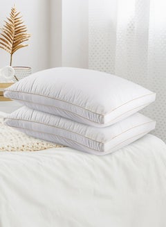 AMERICAN POLO Set of 2-Pieces of Feather Alternative Hotel Pillows, for Back, Neck, and Shoulder Support Soft Fluffy Golden Lines Hotel Pillows Microfiber White 90x50cm  - Image 1