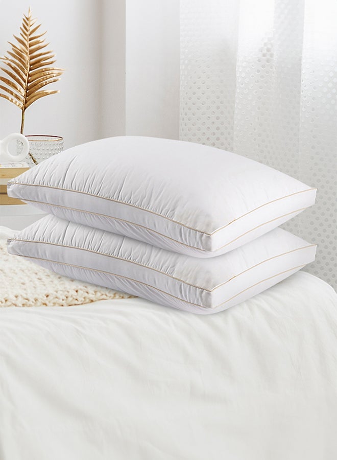 AMERICAN POLO - Set of 2-Pieces of Feather Alternative Hotel Pillows, for Back, Neck, and Shoulder Support Soft Fluffy Golden Lines Hotel Pillows Microfiber White 90x50cm - Image 1