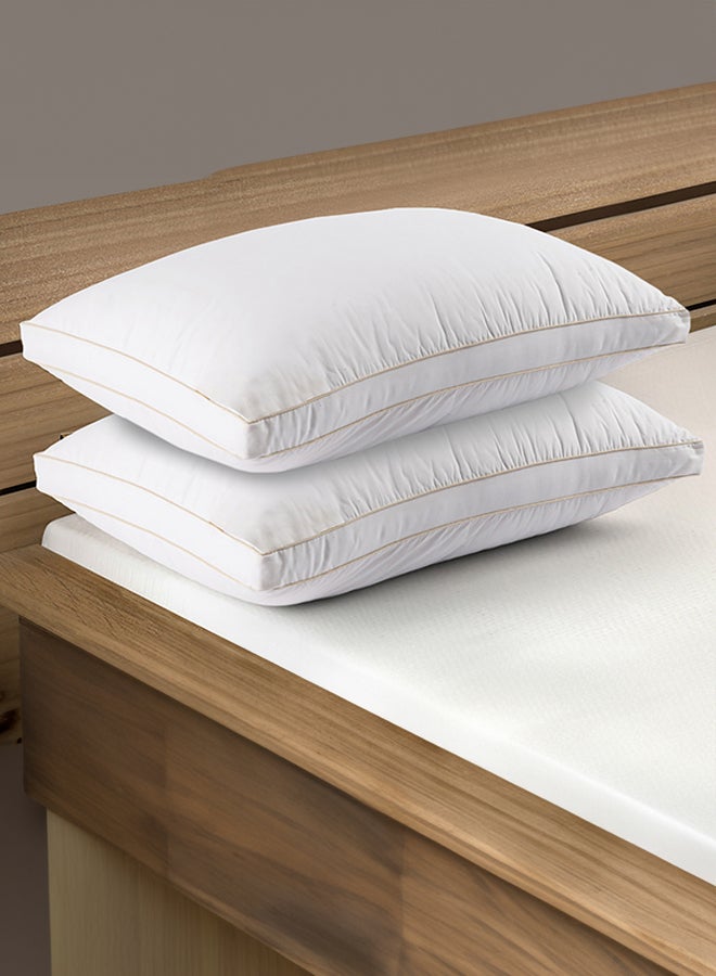 AMERICAN POLO - Set of 2-Pieces of Feather Alternative Hotel Pillows, for Back, Neck, and Shoulder Support Soft Fluffy Golden Lines Hotel Pillows Microfiber White 90x50cm - Image 1