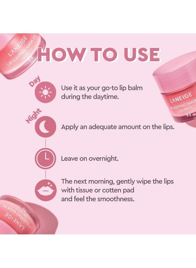 LANEIGE Lip Sleeping Mask Ex Berry, Moisturiser Nourish And Hydrate With Vitamin C, Antioxidants, A Small Spoon Set 20grams  - Image 5
