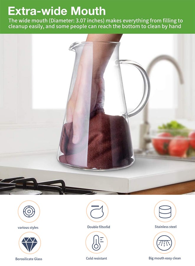 XiuWoo Heat Resistant Glass Jug With Lid Clear/Silver  - Image 5