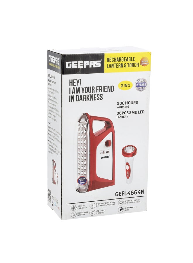Rechargeable LED Light Lantern with Torch Red/Silver/White