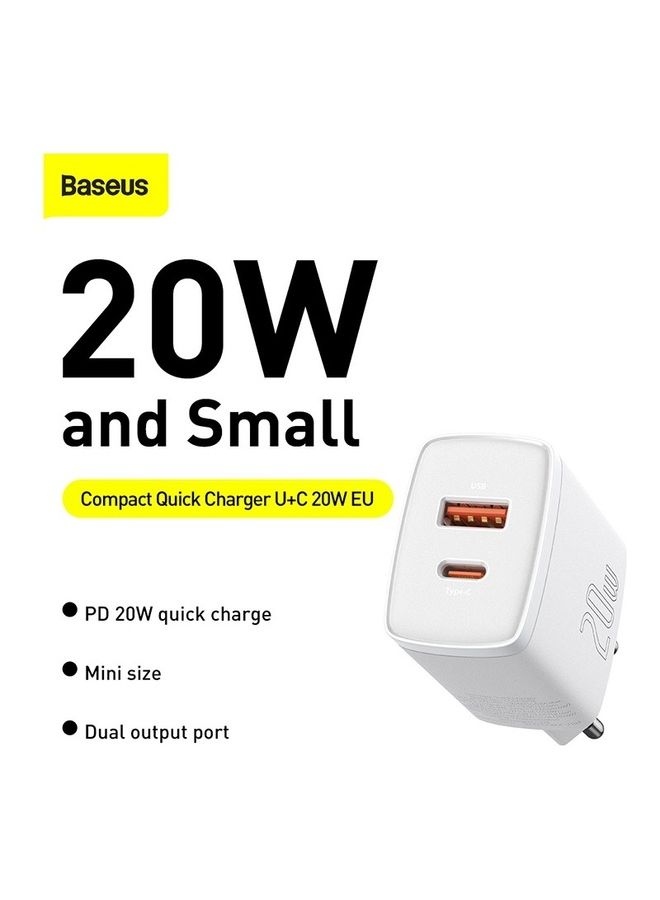 Baseus - iPhone Charger 20W USB C PD Fast Charger, Dual Port Type-C Wall Adapter EU Plug, for iPhone15/15 Pro Max/15 Pro/15 Plus/14/13/12/11, Galaxy, Pixel 4/3, iPad Pro, AirPods Pro, and More White White - Image 1