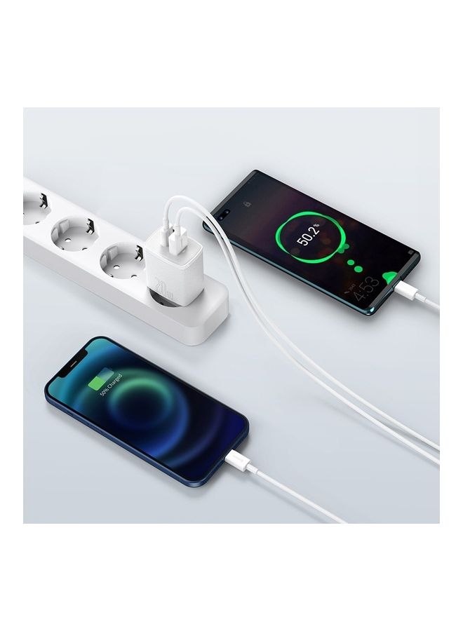Baseus - iPhone Charger 20W USB C PD Fast Charger, Dual Port Type-C Wall Adapter EU Plug, for iPhone15/15 Pro Max/15 Pro/15 Plus/14/13/12/11, Galaxy, Pixel 4/3, iPad Pro, AirPods Pro, and More White White - Image 1