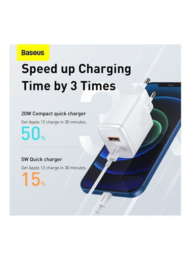 Baseus - iPhone Charger 20W USB C PD Fast Charger, Dual Port Type-C Wall Adapter EU Plug, for iPhone15/15 Pro Max/15 Pro/15 Plus/14/13/12/11, Galaxy, Pixel 4/3, iPad Pro, AirPods Pro, and More White White - Image 1