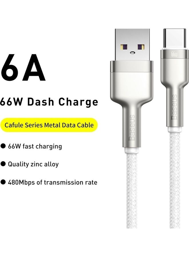 Baseus USB To Type C 66W 2M Fast Charging Data Cable For Huawei/Honor/Xiaomi/Samsung/iPad And All Android devices White - Image 2