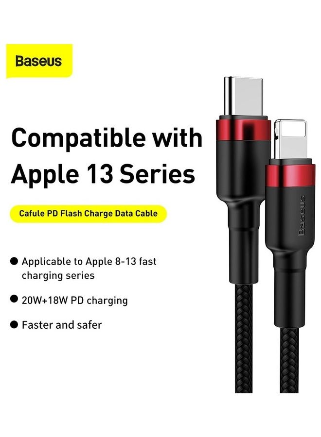 Baseus 1M USB C To Lightning 20W QC3.0 Power Delivery Nylon Braided Cable For Iphone 14 13 13 Pro 12 Pro Max 12 11 X XS XR 8 Plus Ipad Red / Black  - Image 2