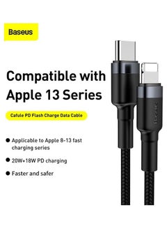 Baseus 1M USB C To Lightning 20W QC3.0 Power Delivery Nylon Braided Cable For Iphone 14 13 13 Pro 12 Pro Max 12 11 X XS XR 8 Plus iPad Black  - Image 2