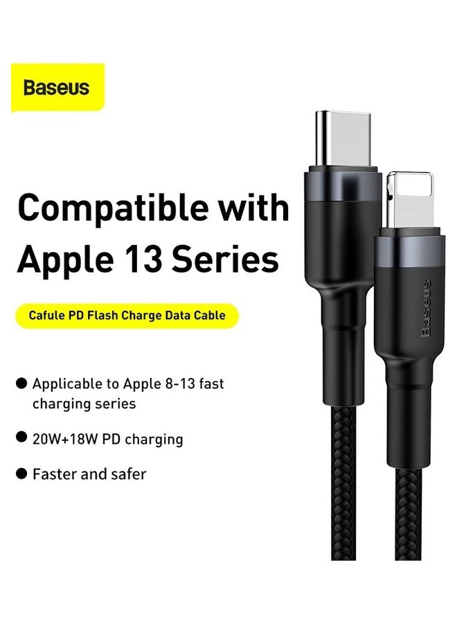 Baseus - 1M USB C To Lightning 20W QC3.0 Power Delivery Nylon Braided Cable For Iphone 14 13 13 Pro 12 Pro Max 12 11 X XS XR 8 Plus iPad Black - Image 1