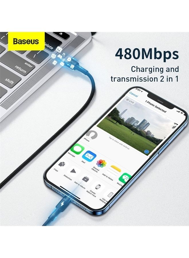 Baseus - 1M USB C To Lightning 20W QC3.0 Power Delivery Nylon Braided Cable For Iphone 14 13 13 Pro 12 Pro Max 12 11 X XS XR 8 Plus iPad Black - Image 1