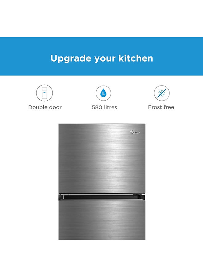 Midea - 580L Gross And 416L Net Capacity Top Mount Double Door Refrigerator, 2 Doors Frost Free Fridge Freezer With Smart Sensor And Humidity Control, Active-C Fresh, Multi-Air Flow 605 kW MDRT580MTE46, MDRT580MTE46D Silver - Image 1