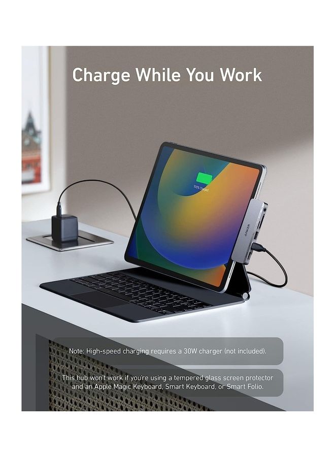 Anker - USB C Hub for USB-C iPad, 541 USB-C Hub (6-in-1) with 4K HDMI Port, Multi-Function USB-C Port, SD and microSD Card Slots, for iPad Pro 5th Gen / iPad Air 5th Gen / iPad Mini 6th and Later Gray - Image 1