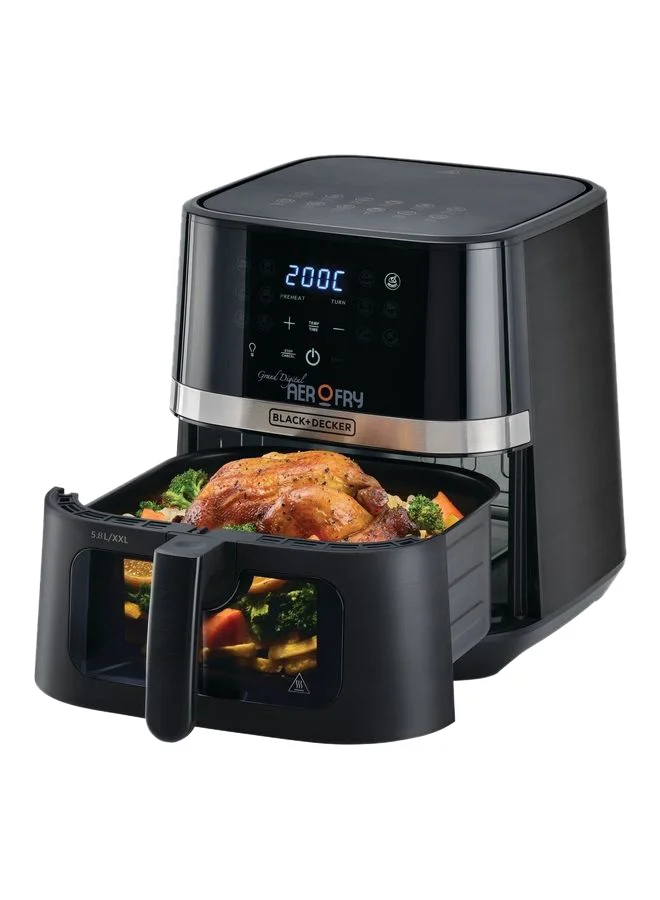 BLACK+DECKER 12-in-1 Digital Air Fryer, 8.5L/2Kg Capacity, Rapid Hot Air Circulation for Frying, Grilling, Baking and Broiling, Brushed Matte Finish, Viewing Window - 5.8 L 1800 W AF5800-B5 Black