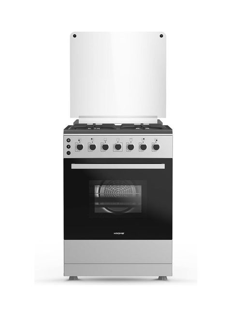 60x60cm Free Standing Cooker, Gas Oven And Full Ignition With 4 Burners, Double Knob Control, Stainless Steel Cooking Range, Full Safety, Made In Turkey KR-CR606O Inox Silver