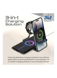 PROMATE iPhone 16 charger,3-In-1 Ultra-Slim Transparent Foldable Charging Dock With 15W MagSafe Compatible 3W Apple Watch And 5W AirPods Pro Charger , Apple Watch 8 - Black  - Image 2
